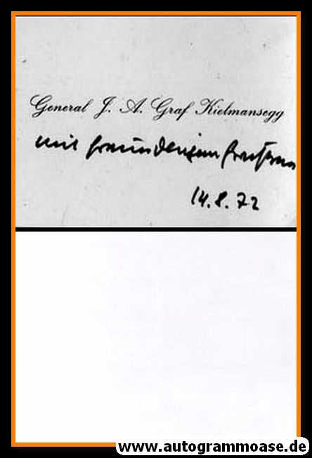 Autogramm Militär | Johann Adolf Graf VON KIELMANSEGG | 1950er (Portrait SW + Visitenkarte) General Heer