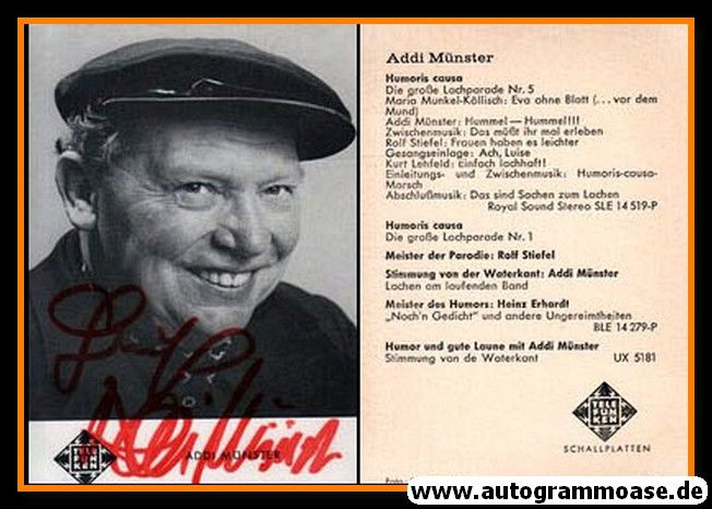 Autogramm Comedy | Addi MÜNSTER | 1970er "Humoris Causa" (Portrait SW) Telefunken 2