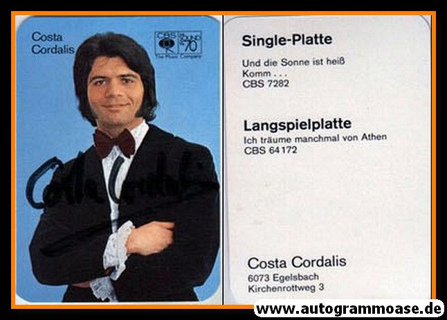 Autogramm Schlager | Costa CORDALIS | 1970 "Ich Träume Manchmal Von Athen" (CBS)