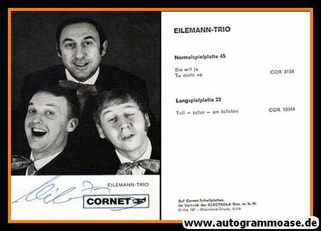 Autogramm Schlager | EILEMANN-TRIO | 1970er (Portrait SW Cornet)