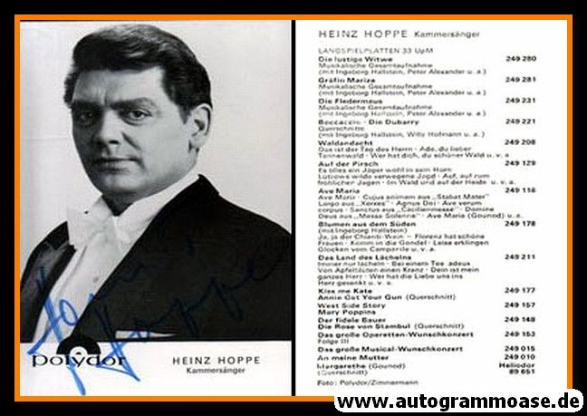 Autogramm Klassik | Heinz HOPPE | 1968 "Lustige Witwe" (Portrait SW) Polydor