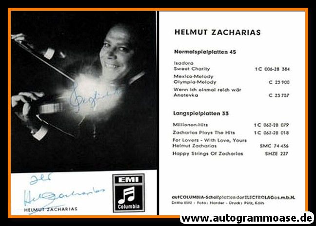 Autogramm Violine (DE) | Helmut ZACHARIAS | 1969 "Isadora" (Portrait SW EMI)