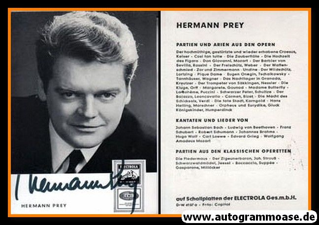 Autogramm Klassik | Hermann PREY | 1970er (Portrait SW) Electrola