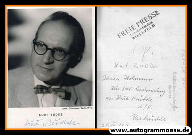 Autogramm Komponist | Kurt BUDDE | 1960er (Portrait SW) Dührkoop