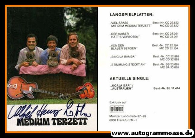 Autogramme Schlager | MEDIUM-TERZETT | 1979 "Koala Bär" (Polydor)