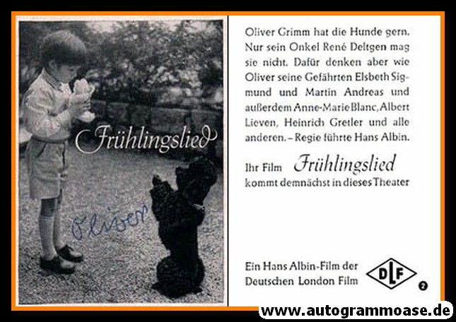 Autogramm Film | Oliver GRIMM | 1954 "Frühlingslied" (DLF) Kinderstar