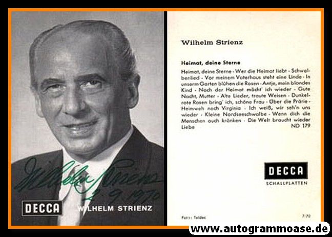 Autogramm Klassik | Wilhelm STRIENZ | 1970er (Portrait SW Decca)