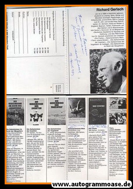 Autogramm Wissenschaft | Richard GERLACH | 1970er (Portrait SW Broschüre) Zoologe