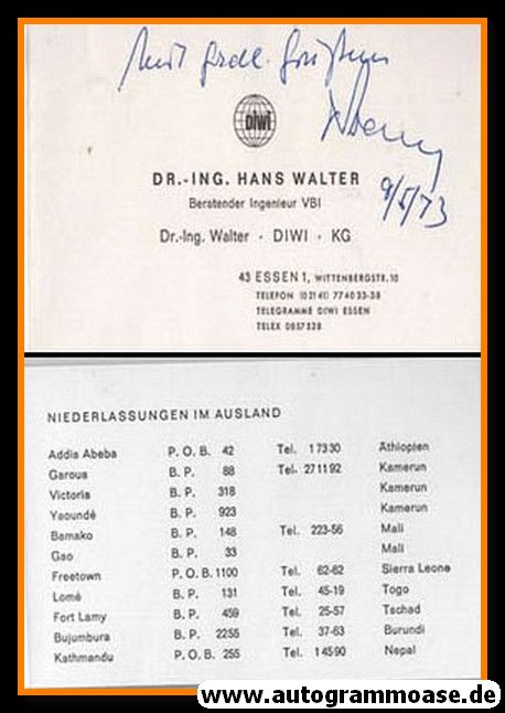 Autograph Wissenschaft | Hans WALTER | 1973 (Visitenkarte)