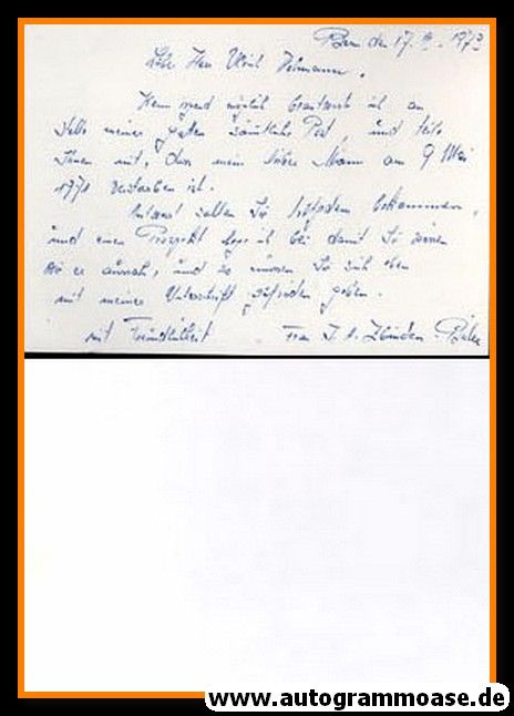 Autogramm Literatur | Hans ZBINDEN | 1973 (Brief von Ehefrau)