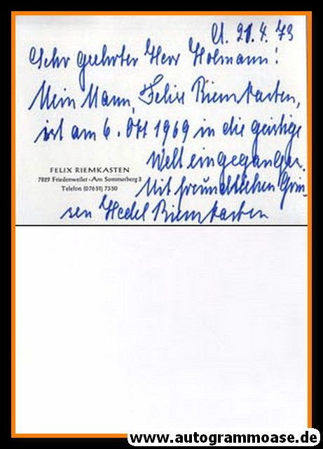 Foto Literatur | Felix RIEMKASTEN | 1973 + Brief von Ehefrau