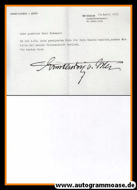 Autogramm Kunst | Ernst-Ludwig VON ASTER | 1973 (Brief)