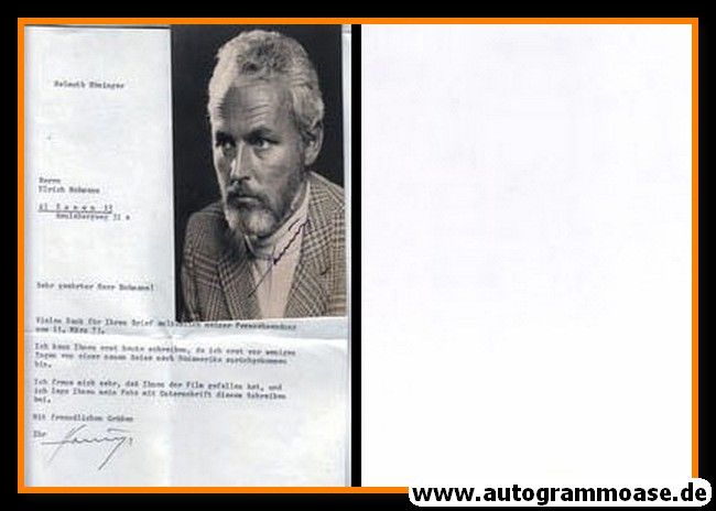Autogramm Schauspieler | Helmuth HÖNINGER | 1970er (Portrait SW + Brief)