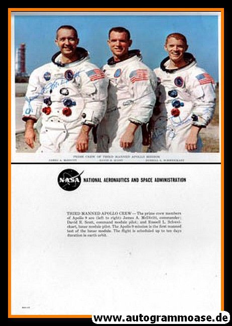Autogramme Raumfahrt (NASA) | APOLLO 9 (McDivitt, Schweickart, Scott) | 1969 Druck (Portrait Color XL)