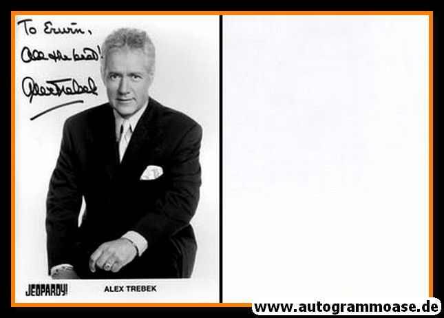 Autogramm TV (USA) | Alex TREBEK | 1990er Foto (Portrait SW) "Jeopardy"