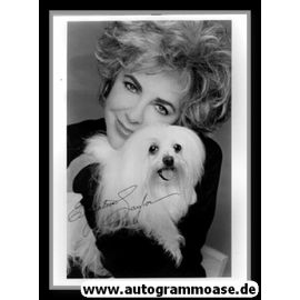 Autogramm Film (USA) | Elisabeth TAYLOR | 1980er Foto Druck (Portrait SW mit Hund)