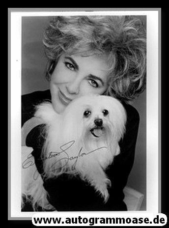Autogramm Film (USA) | Elisabeth TAYLOR | 1980er Foto Druck (Portrait SW mit Hund)