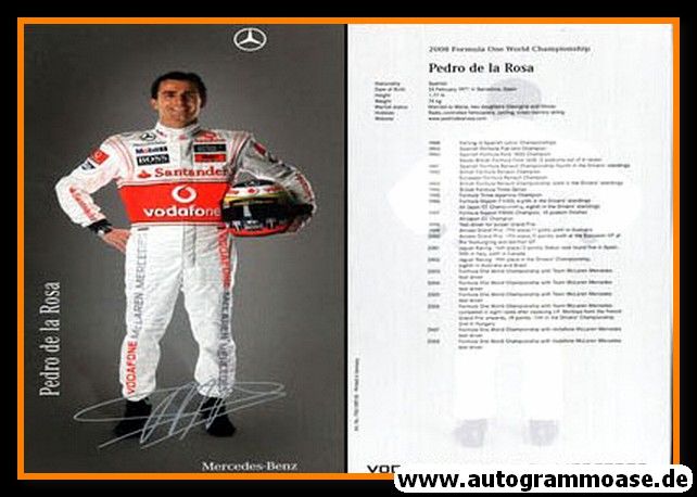 Autogramm Formel 1 | Pedro DE LA ROSA | 2008 Druck (Mercedes)