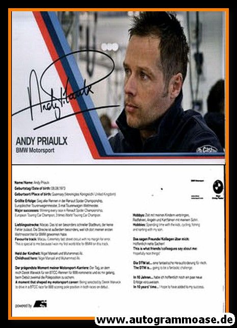 Autogramm Tourenwagen | Andy PRIAULX | 2012 Druck (BMW)