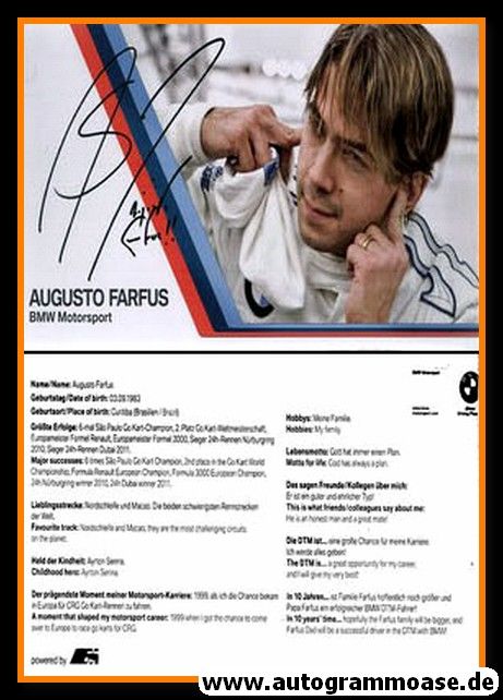 Autogramm Tourenwagen | Augusto FARFUS | 2012 Druck (BMW)