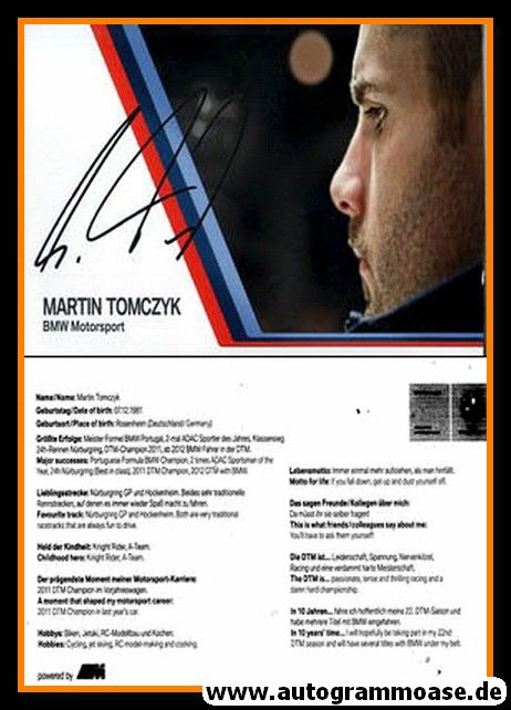 Autogramm Tourenwagen | Martin TOMCZYK | 2012 Druck (BMW)