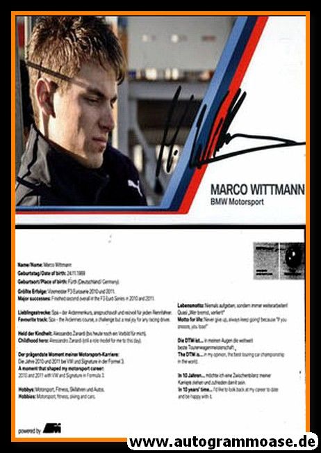 Autogramm Tourenwagen | Marco WITTMANN | 2012 Druck (BMW)
