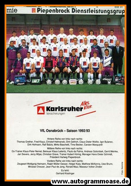 Mannschaftskarte Fussball | VfL Osnabrück | 1992