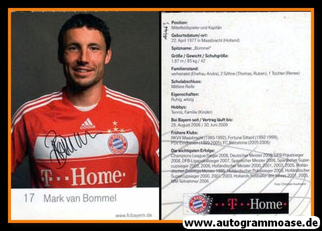 Autogramm Fussball | FC Bayern München | 2008 Mini Druck | Mark VAN BOMMEL