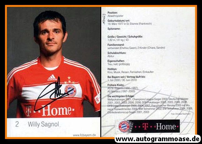 Autogramm Fussball | FC Bayern München | 2008 Mini Druck | Willy SAGNOL