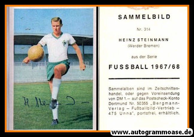 Autogramm Fussball | SV Werder Bremen | 1967 | Heinz STEINMANN (Bergmann 314)