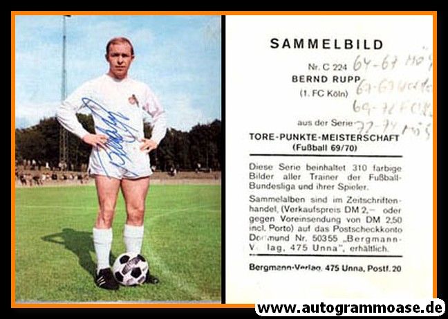 Autogramm Fussball | 1. FC Köln | 1969 | Bernd RUPP (Bergmann C224)