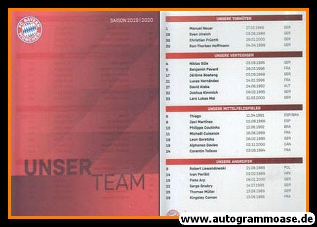 Sonderkarte Fussball | FC Bayern München | 2019 | UNSER TEAM