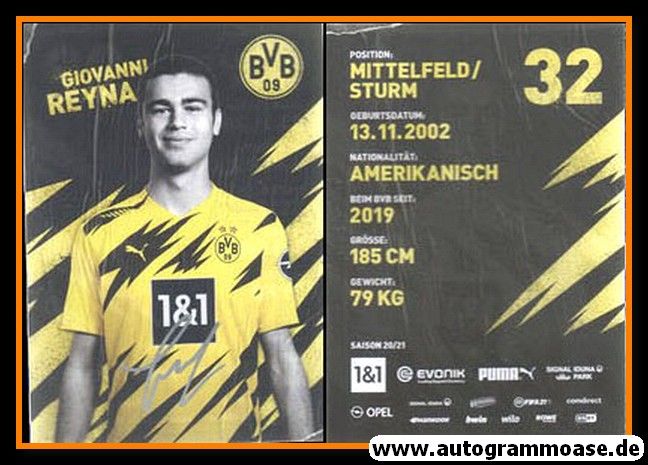 Autogramm Fussball | Borussia Dortmund | 2020 | Giovanni REYNA