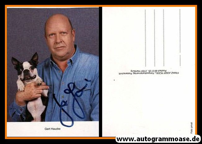 Autogramm Schauspieler | Gert HAUCKE | 1980er (Portrait Color mit Hund) Rüdel