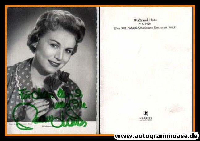 Autogramm Schauspieler | Waltraud HAAS | 1950er (Portrait SW) WS-Druck
