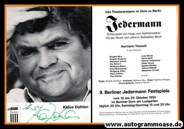Autogramm Schauspieler | Klaus DAHLEN | 1995 (Portrait SW) Jedermann