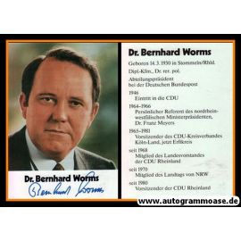 Autogramm Politik | CDU | Bernhard WORMS | 1980er (Portrait Color) Lebenslauf