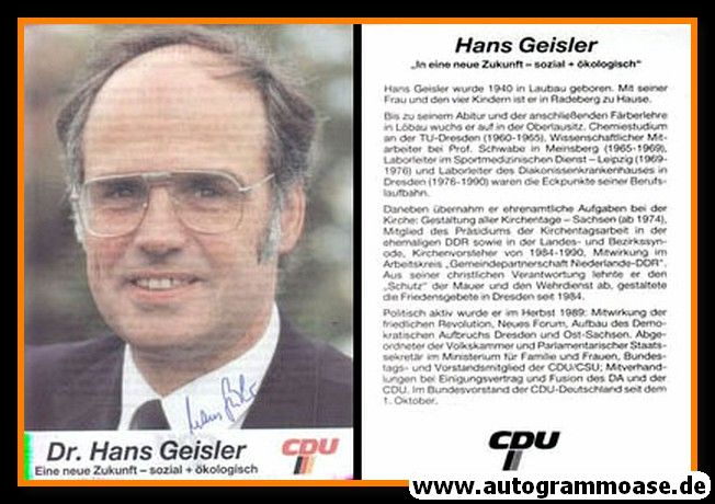 Autogramm Politik | CDU | Hans GEISLER | 1990er (Portrait Color) 