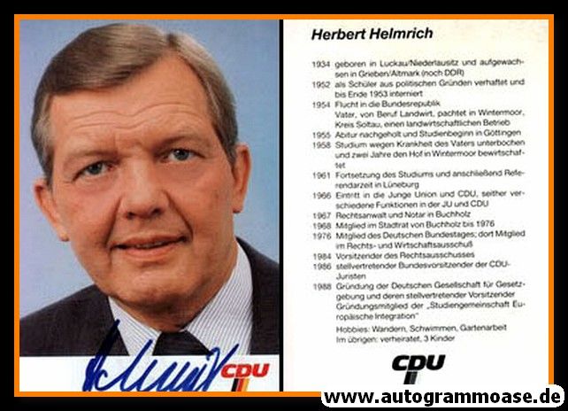 Autogramm Politik | CDU | Herbert HELMRICH | 1980er (Portrait Color)