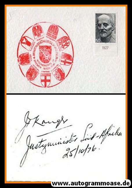 Autogramm Politik | Südafrika | Jimmy KRUGER | Senatspräsident 1979/80 | 1976 (Minensuchgeschwader)