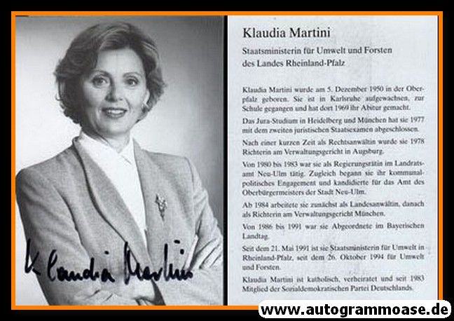 Autogramm Politik | SPD | Klaudia MARTINI | 1990er (Portrait SW) 