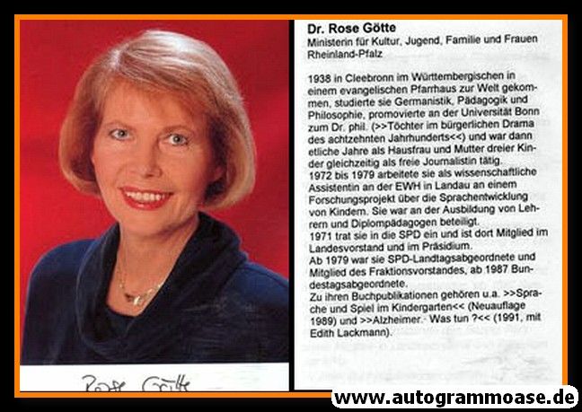 Autogramm Politik | SPD | Rose GÖTTE | 1990er (Portrait Color)