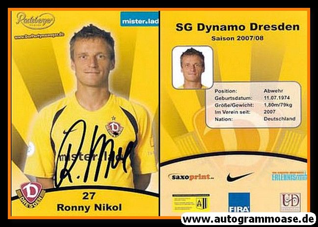 Autogramm Fussball | Dynamo Dresden | 2007 | Ronny NIKOL
