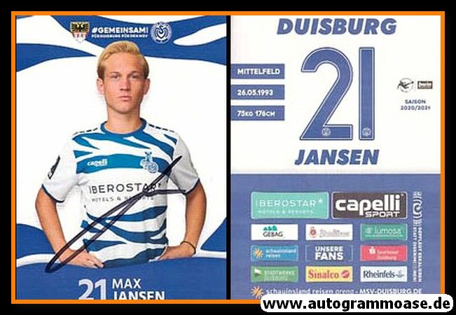 Autogramm Fussball | MSV Duisburg | 2020 | Max JANSEN