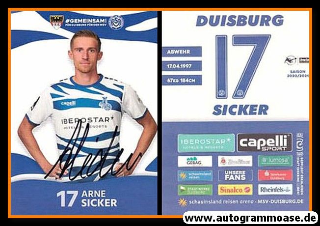Autogramm Fussball | MSV Duisburg | 2020 | Arne SICKER