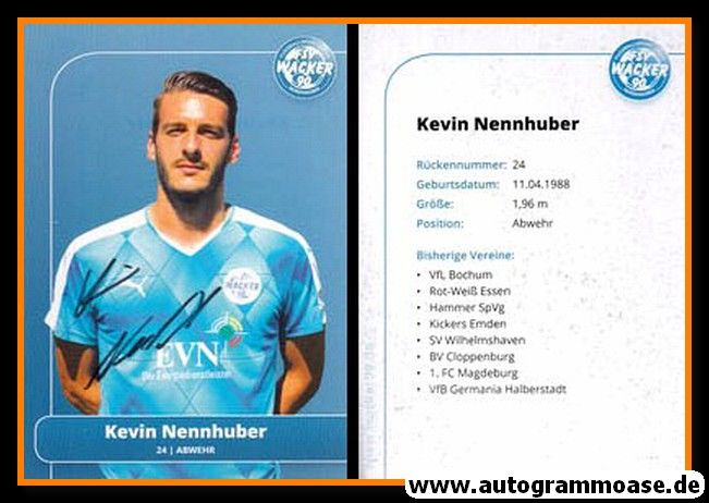 Autogramm Fussball | FSV Wacker 90 Nordhausen | 2016 | Kevin NENNHUBER