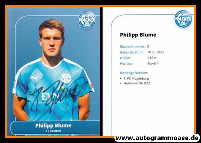 Autogramm Fussball | FSV Wacker 90 Nordhausen | 2016 | Philipp BLUME