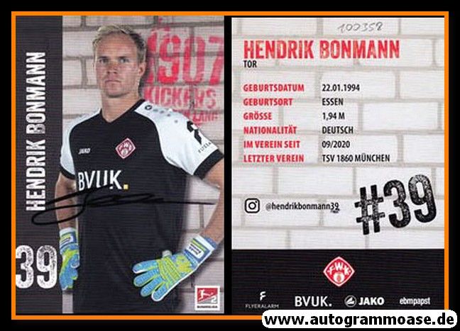 Autogramm Fussball | Würzburger Kickers | 2020 | Hendrik BONMANN