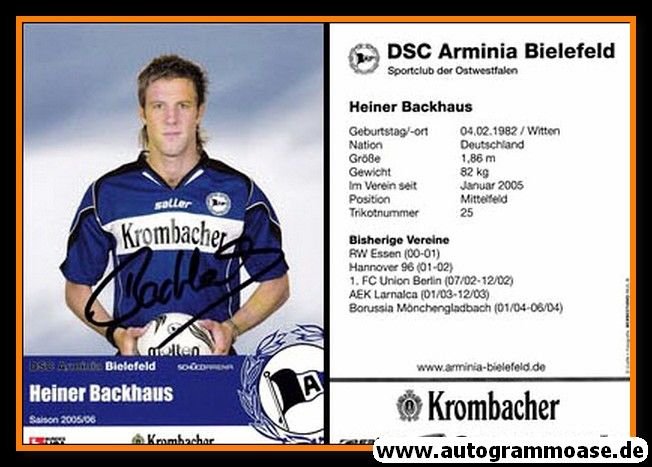 Autogramm Fussball | DSC Arminia Bielefeld | 2005 | Heiner BACKHAUS