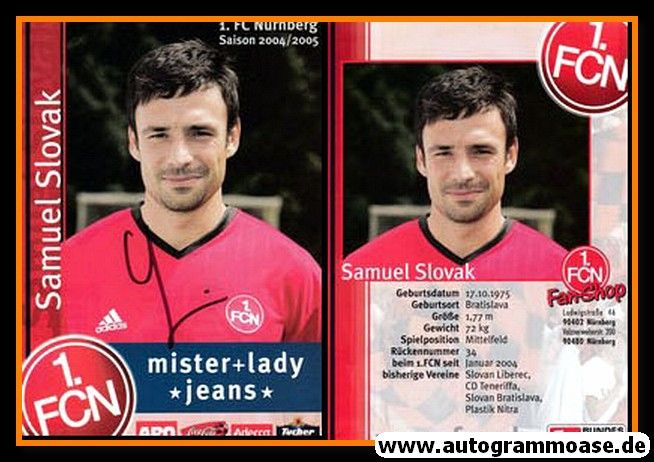Autogramm Fussball | 1. FC Nürnberg | 2004 | Samuel SLOVAK